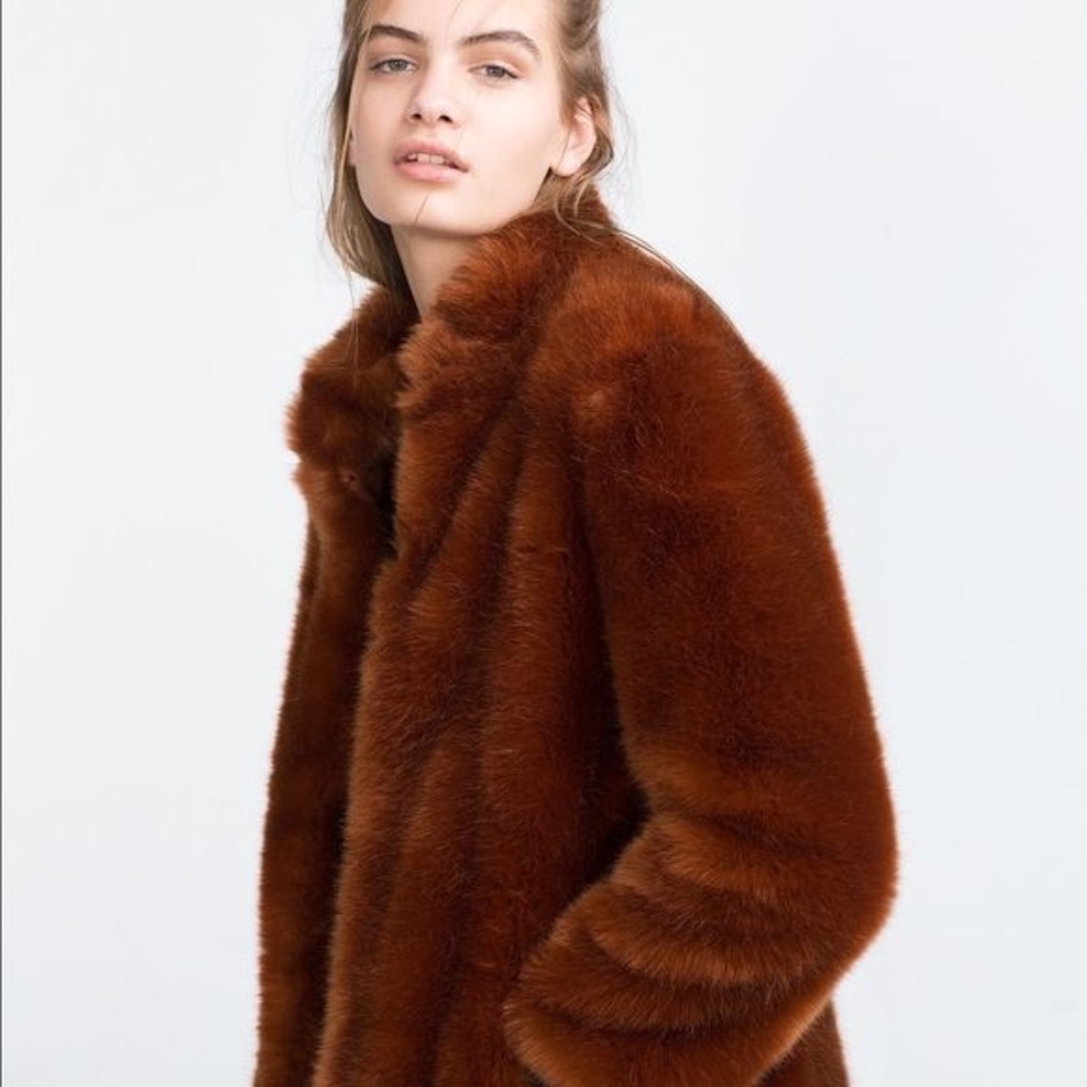 Zara orange faux fur jacket